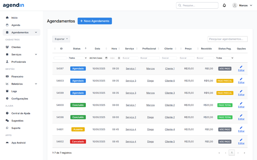Painel de Controle - Agendamentos